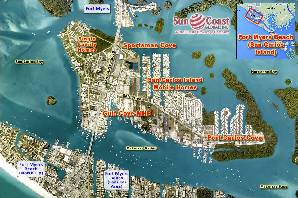 Fort Myers Beach Overhead Map (San Carlos Island)